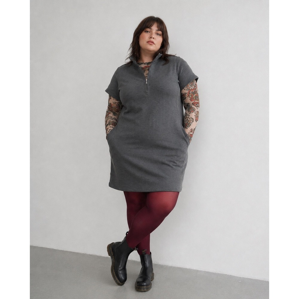 Legendary Outfitters Womens XXL Charcoal Gray Quarter Zip Knit Dress Pockets NEW